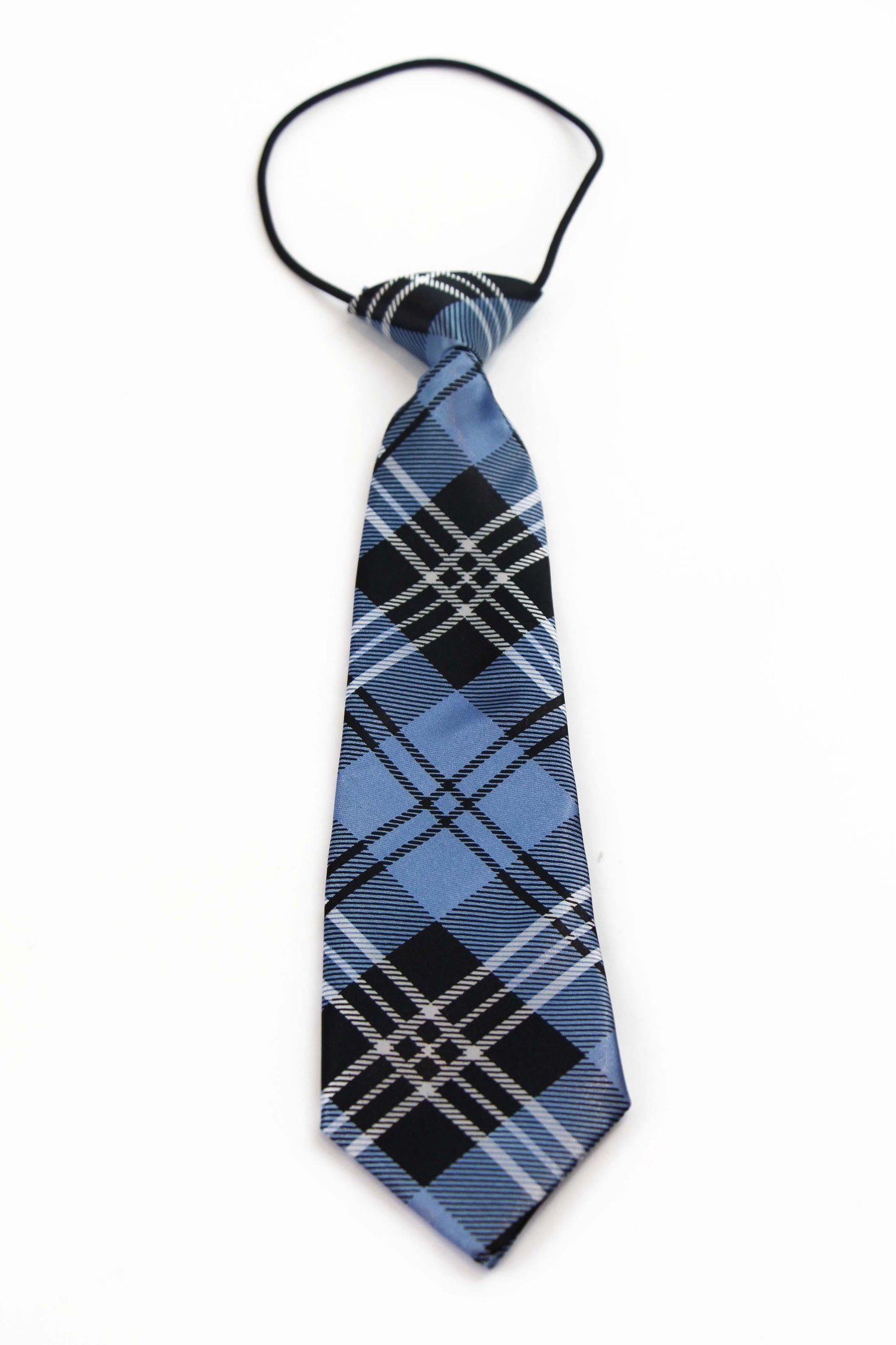 Kids Boys Light Blue Patterned Elastic Neck Tie - Criss Cross Light Blue