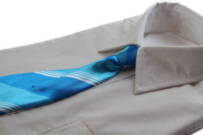 Kids Boys Sky Blue & White Diagonal Patterned Elastic Neck Tie