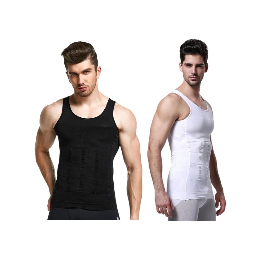 Slimming Tank Top Mens Body Shaper Compression Vest Top Singlet Black White