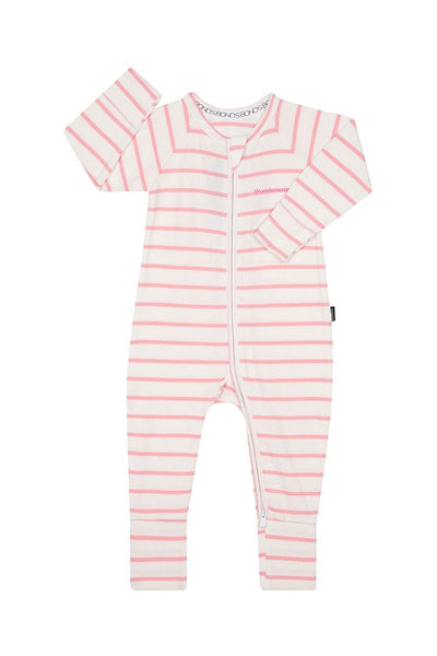 3 x Bonds Baby 2-Way Zip Wondersuit Coverall Pink Stripe