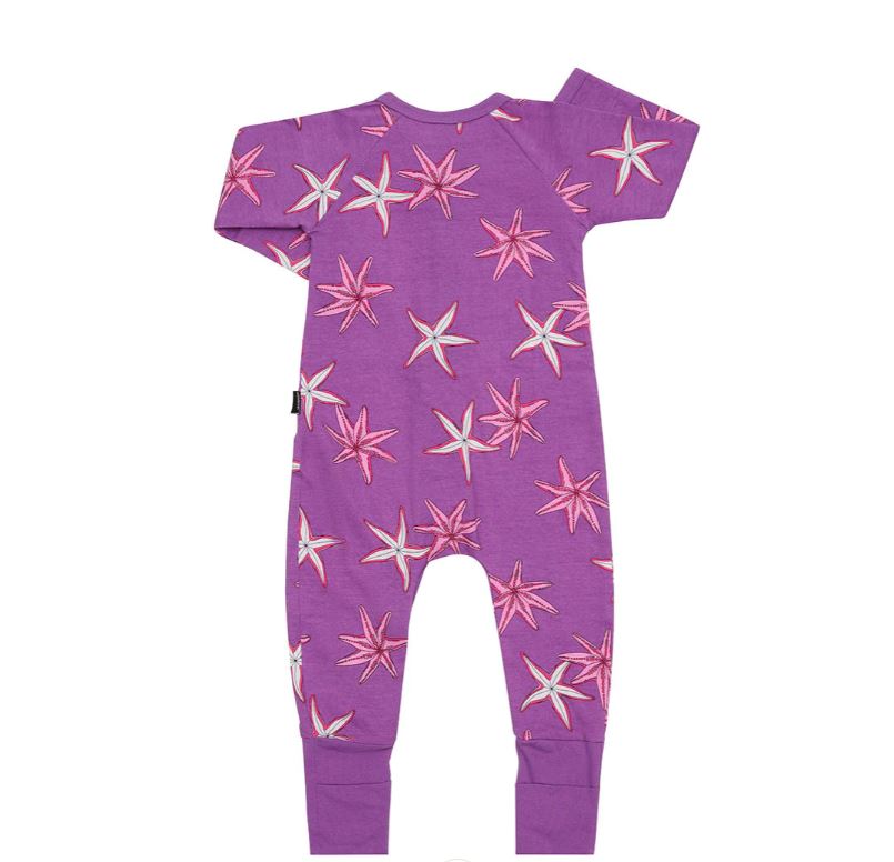 3 x Bonds Wondersuit Baby 2-Way Zip Coverall Starfish Purple