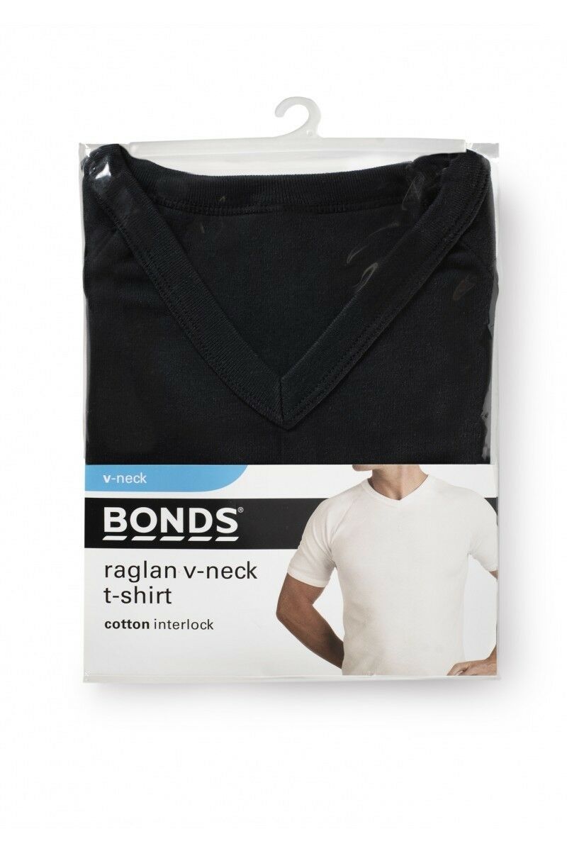 3 x Bonds Raglan Tshirt Crew / V Neck Tee Top - Black White Grey Navy