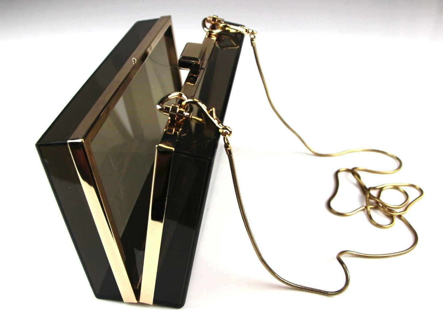 Womens Transparent Clutch Bag Box Party Wedding - Black