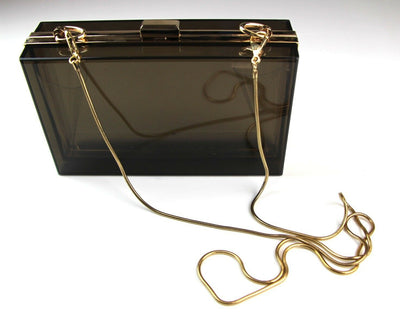 Womens Transparent Clutch Bag Box Party Wedding - Black