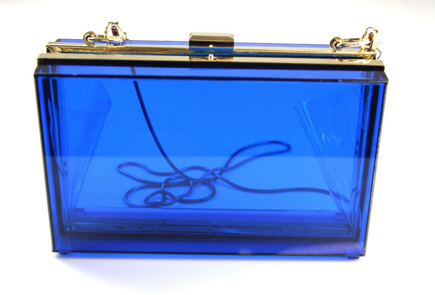 Womens Transparent Clutch Bag Box Party Wedding - Blue