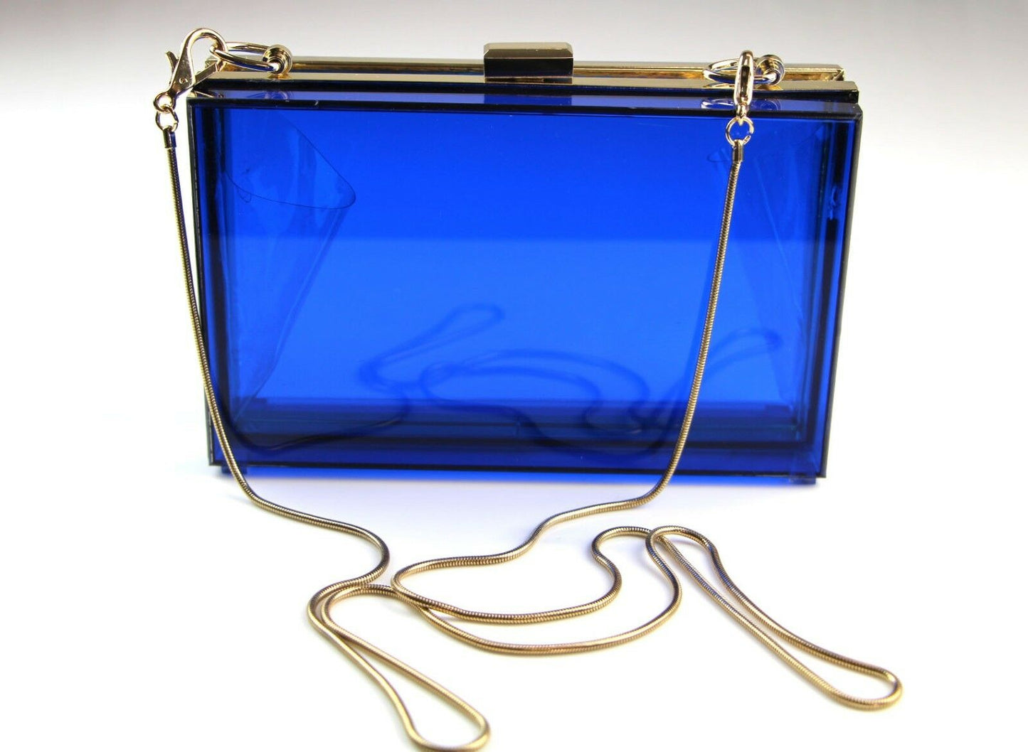 Womens Transparent Clutch Bag Box Party Wedding - Blue