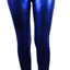 Shiny Metallic Leggings Womens Pants Ladies Blue