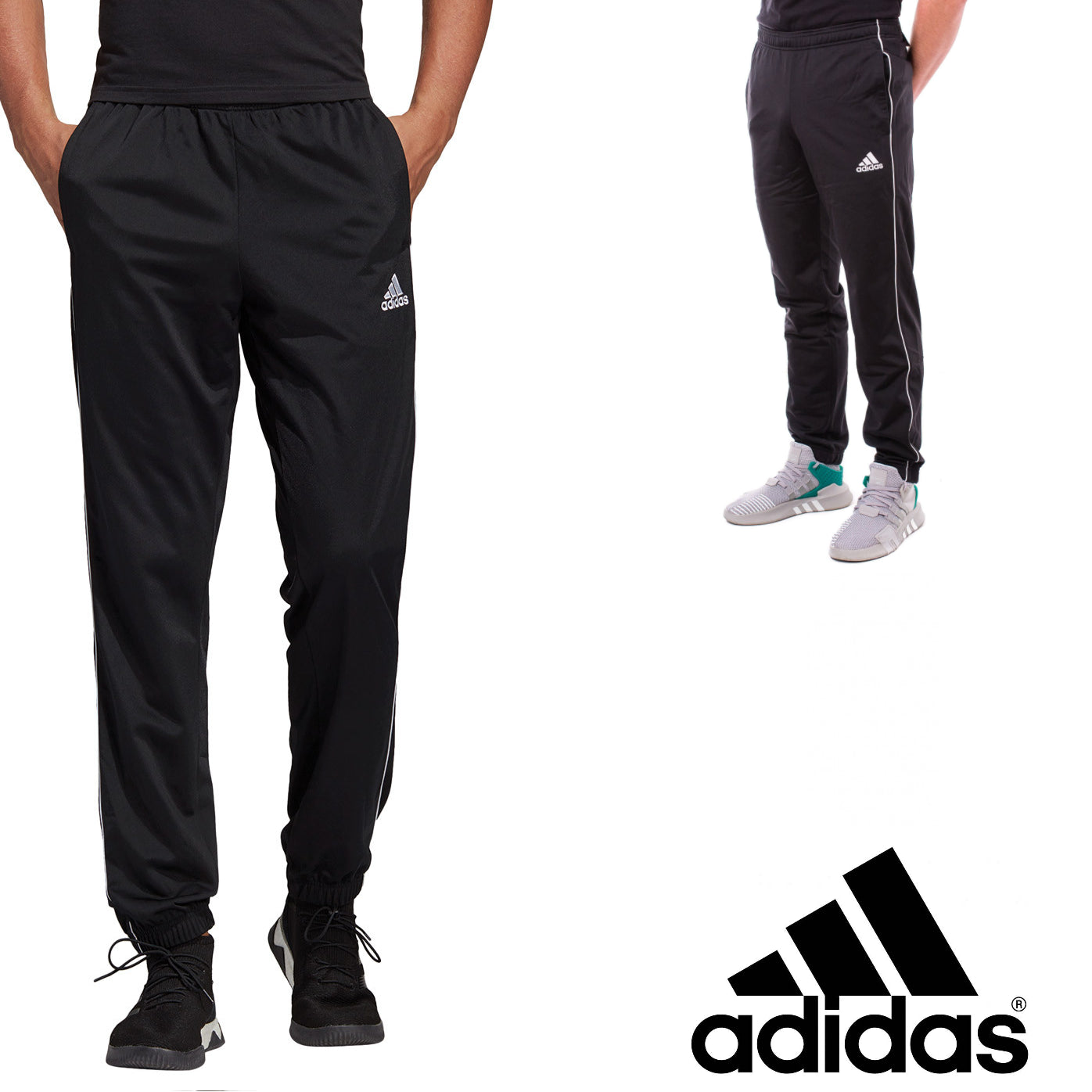 3 x Adidas Mens Core 18 Tracksuit Bottoms - Trackies Track Pants Black