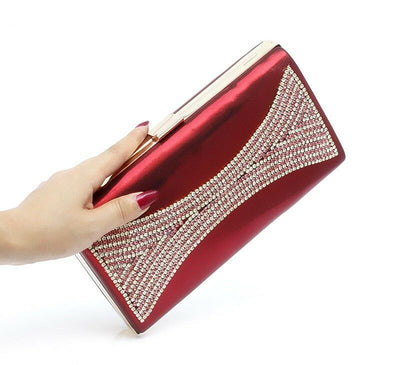 Womens Clutch Hand Bag Diamante Wedding Formal Party Bridal Red