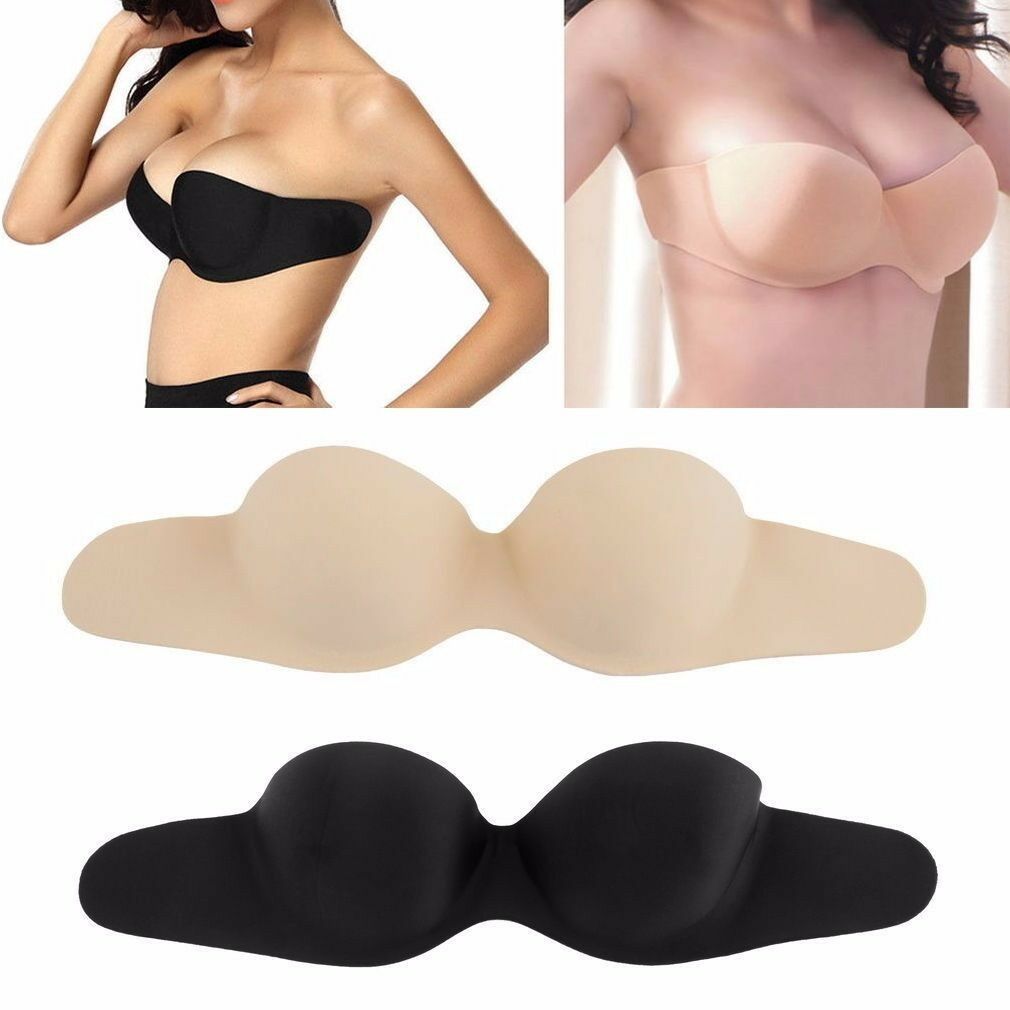 Womens Sexy Stick On Adhesive Black Nude Beige Push Up Strapless Bra Backless