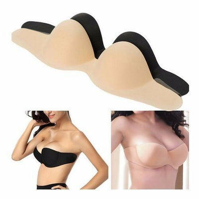 Womens Sexy Stick On Adhesive Black Nude Beige Push Up Strapless Bra Backless