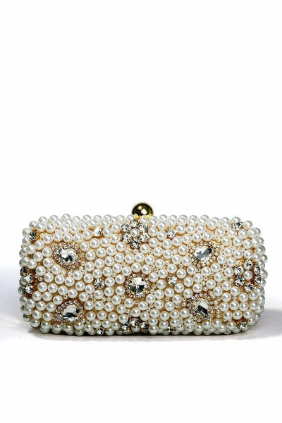 Womens Gold Clutch Hand Bag Pearls Diamante Wedding Bridal