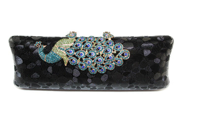 Womens Hard Case Clutch Bag Wedding Party Work Peacock Black