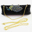 Womens Hard Case Clutch Bag Wedding Party Work Peacock Black