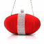 Womens Cute Oval Shape Satin Diamante Clutch Hand Bag Wedding Bridal Red