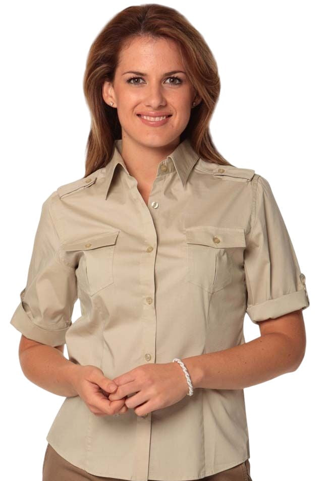 New Ladies Womens Short Sleeve Military Work Dress Casual Business Cotton Shirt