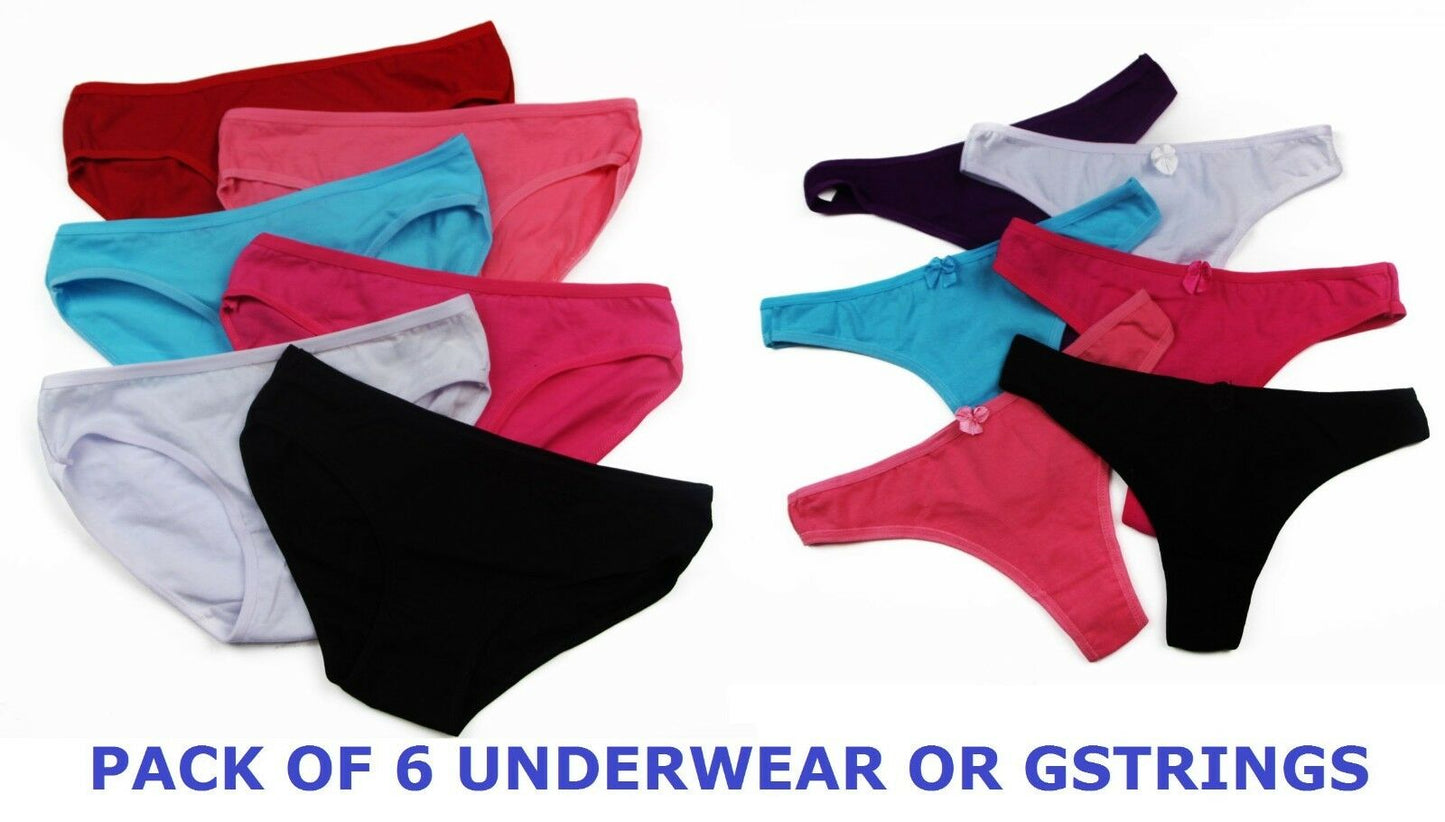 Womens Cotton 6 Pairs Pair Underwear Gstring Panties Brief Undies G String Briefs