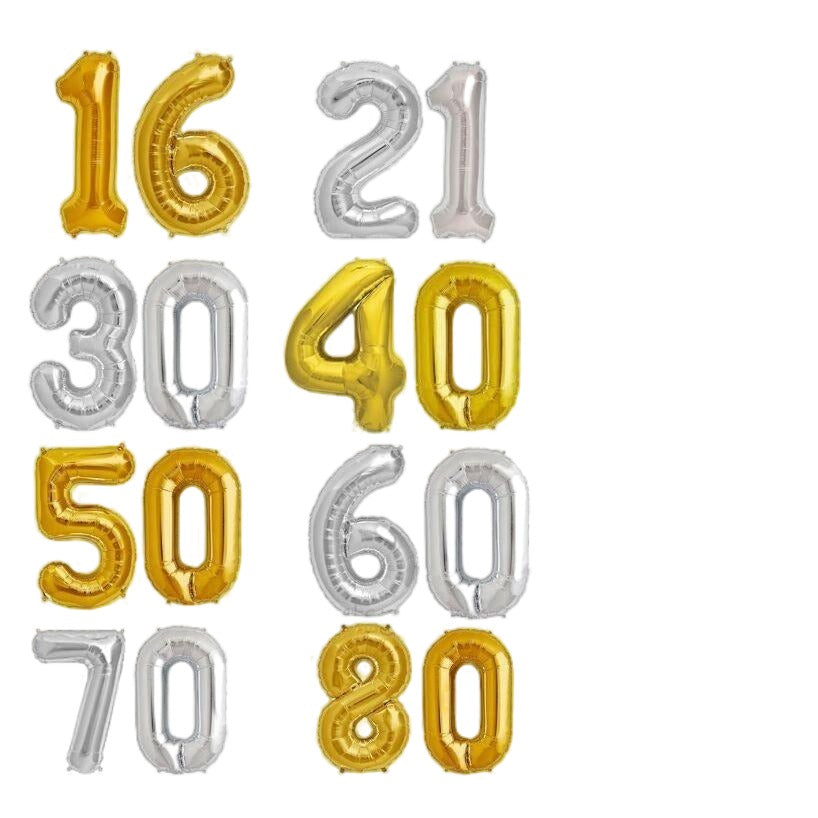 Milestone Birthday Foil Helium Party Deco Gold Silver 18 21 30 40 50 60 Small