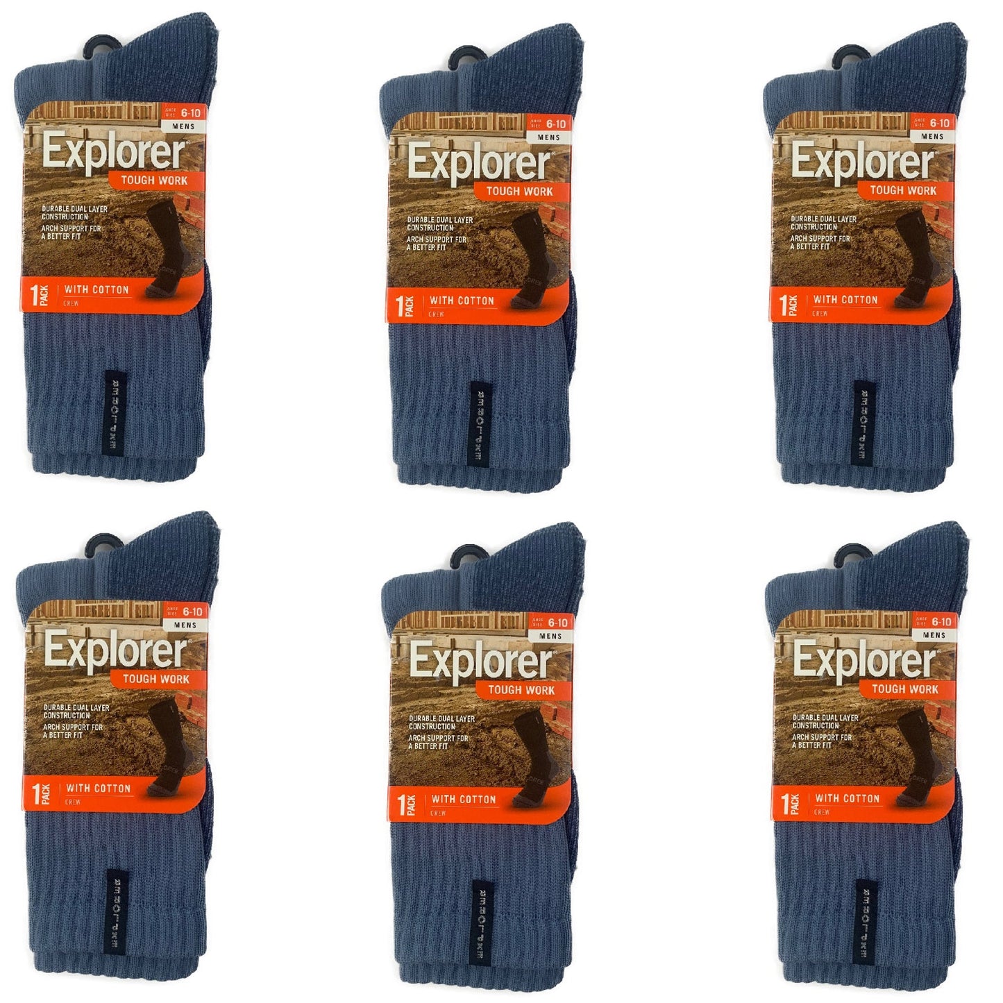 6 Pairs X Explorer Tough Work Socks Blue Fluro Yellow Cotton Comfortable Crew