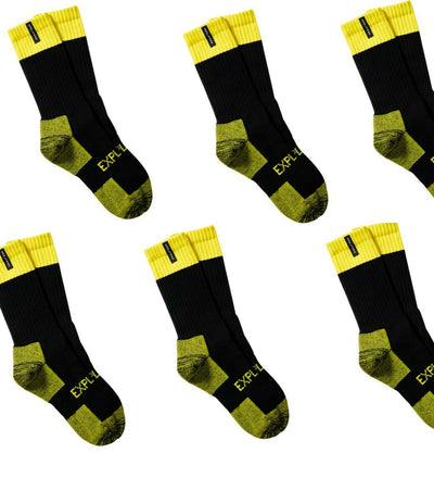 6 Pairs X Explorer Tough Work Socks Blue Fluro Yellow Cotton Comfortable Crew