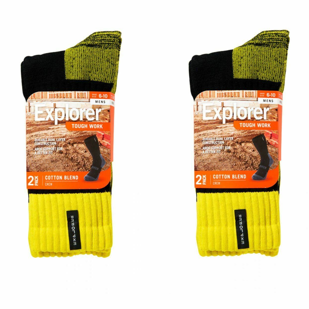 6 Pairs X Explorer Tough Work Socks Blue Fluro Yellow Cotton Comfortable Crew