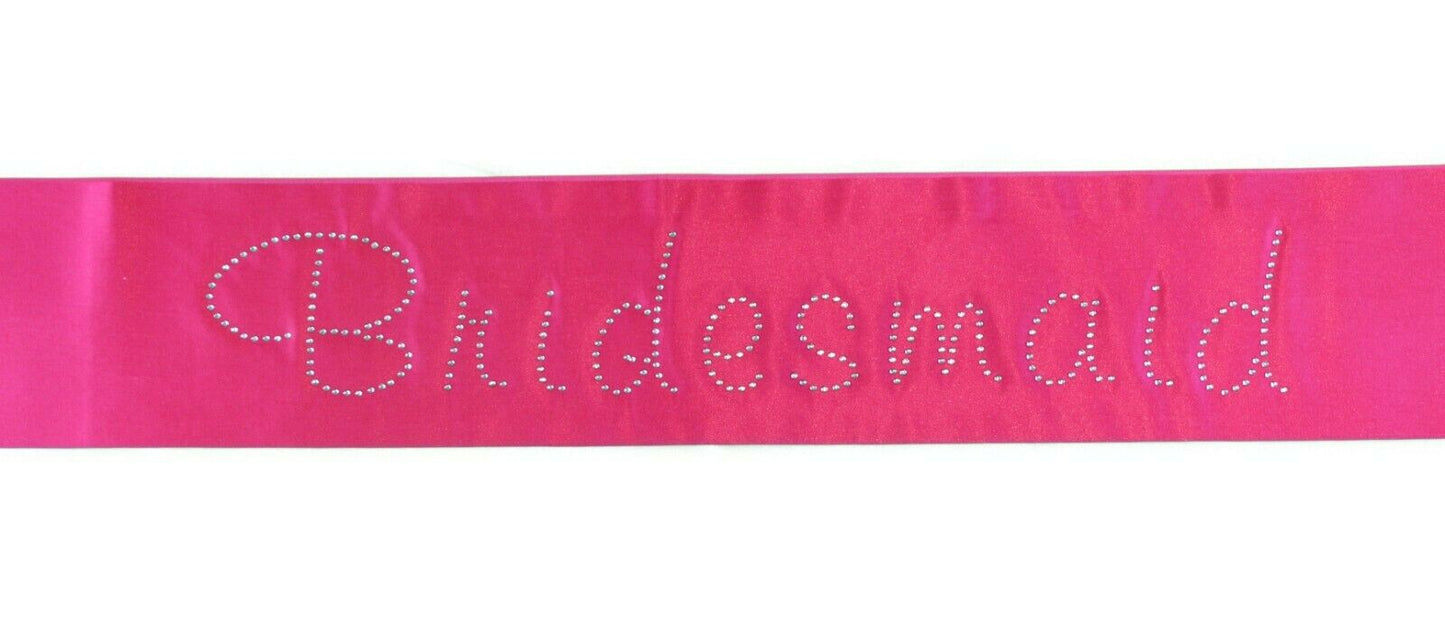 Hens Sash Diamante Crystal Sashes Bridesmaid- Hot Pink