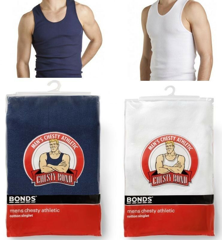 Bonds 3 Pack White Navy Black Chesty Cotton Singlets Underwear Mens Singlet