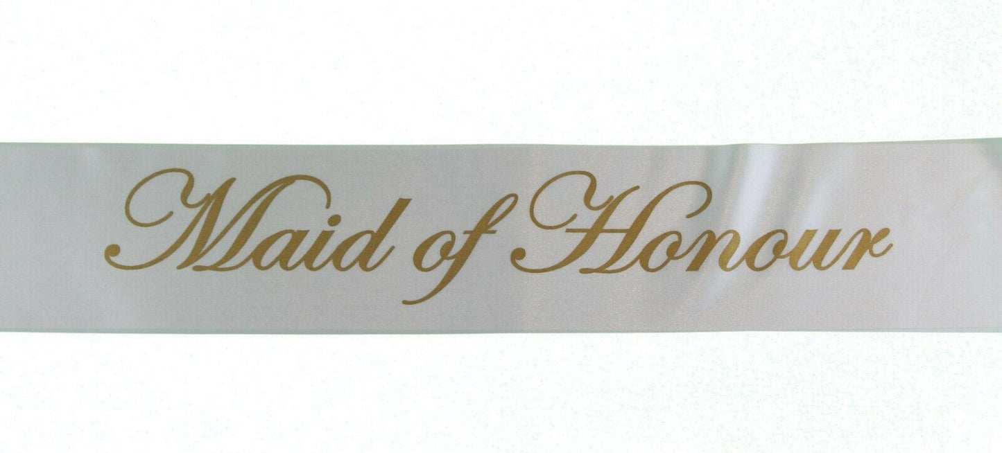 Sashes Hens Sash Party White/Gold - Maid Of Honour