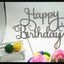 Happy Birthday Cake Topper Black Gold Silver Glitter Party Decorations Event