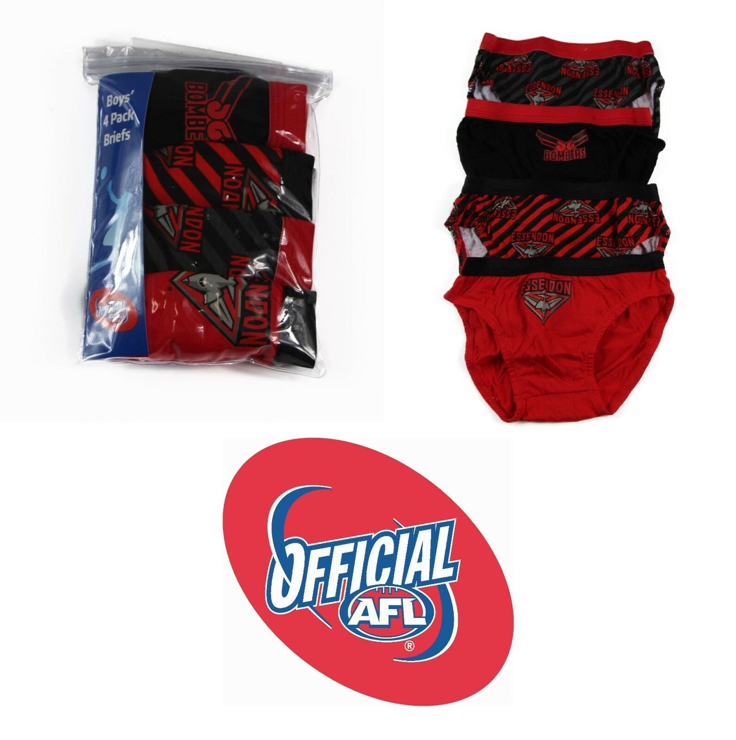 New Boys Kids Official Afl Underwear 4 Pairs Briefs Undies Boy Brief