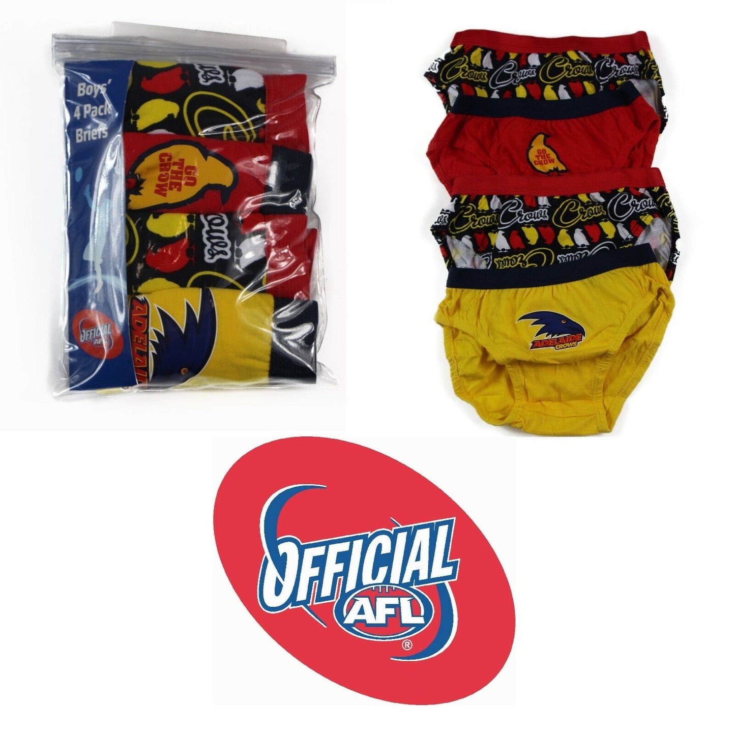 New Boys Kids Official Afl Underwear 4 Pairs Briefs Undies Boy Brief