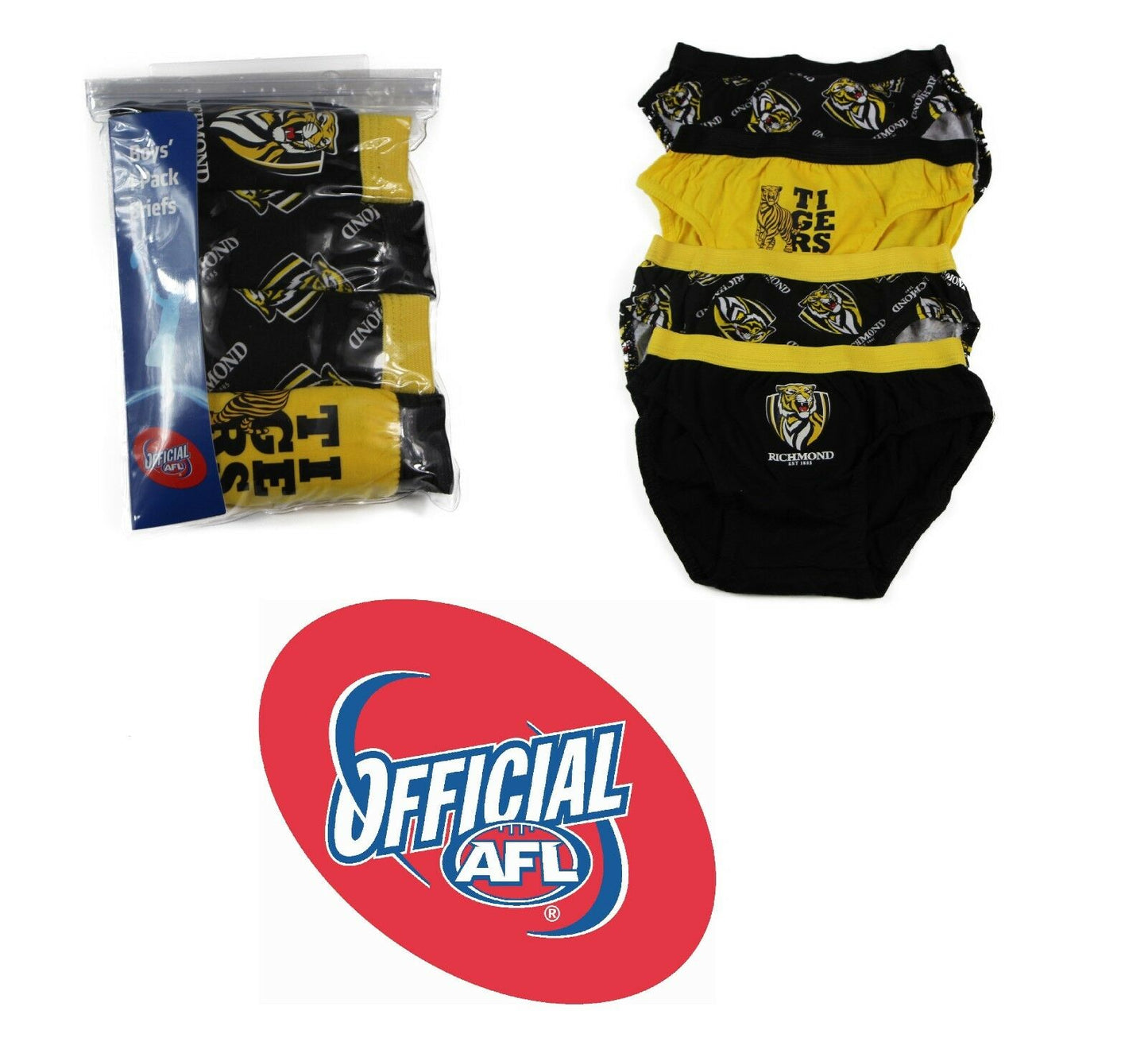 New Boys Kids Official Afl Underwear 4 Pairs Briefs Undies Boy Brief