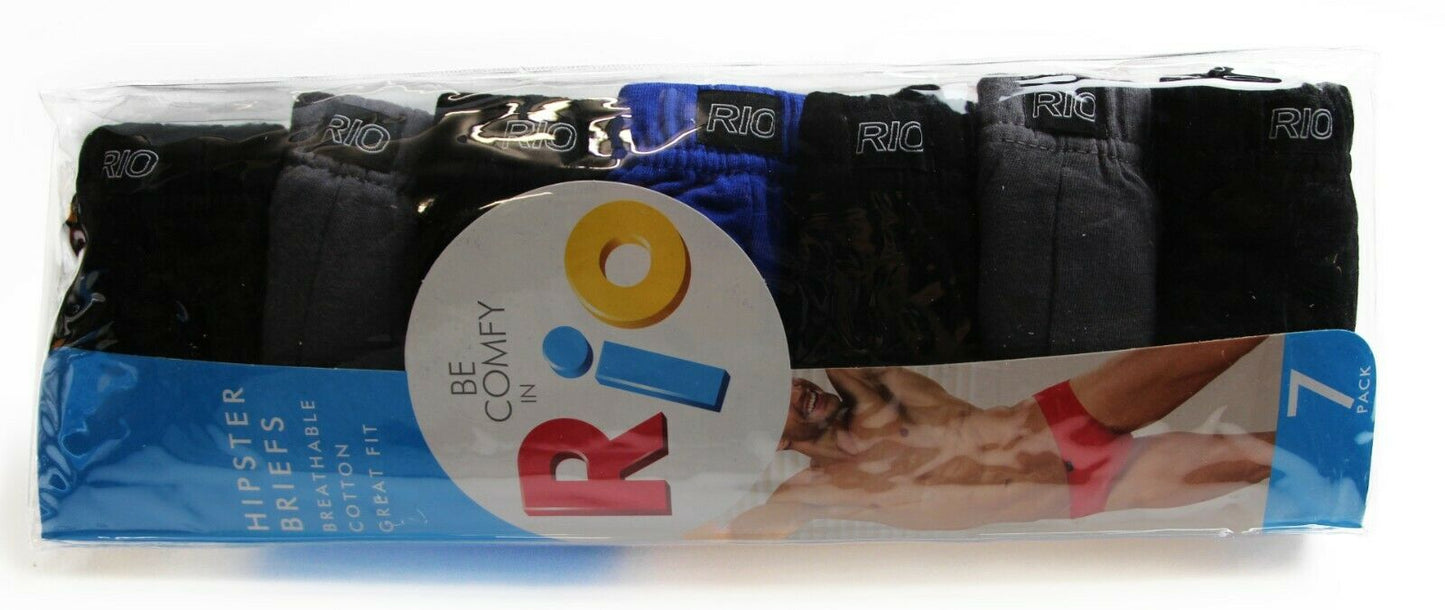 Mens Rio 7 Pairs Sexy Hipster Brief Cotton Underwear Jocks Black Briefs