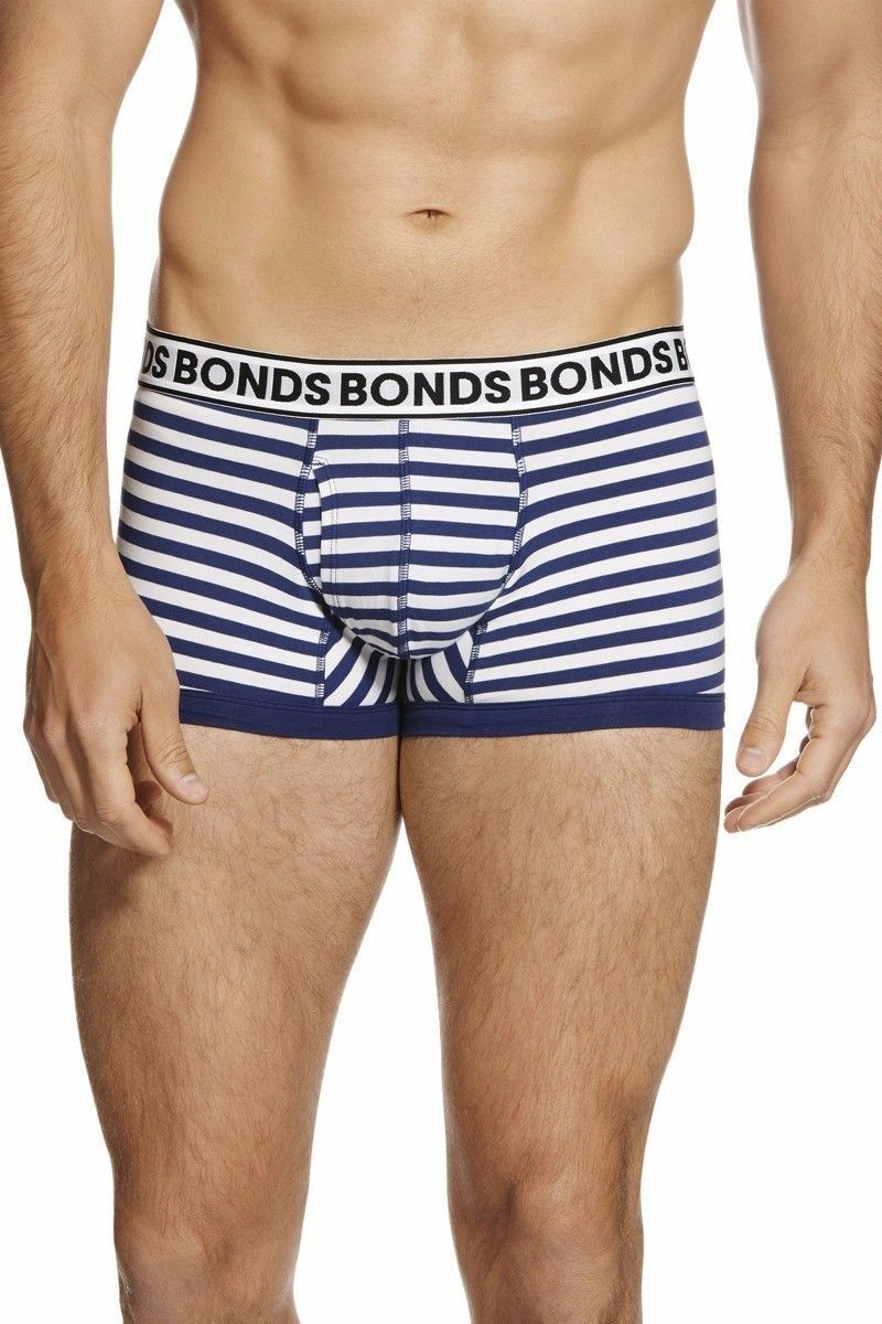 Authentic Bonds Mens Striped Fit Trunk Trunks Underwear Black Blue White Grey