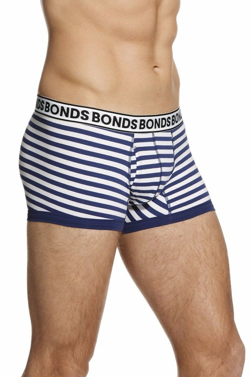 Authentic Bonds Mens Striped Fit Trunk Trunks Underwear Black Blue White Grey