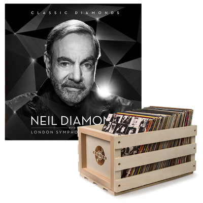 Crosley Record Storage Crate & Neil Diamond - Classic Diamonds With The London Symphony Orchestra - Double Vinyl Album Bundle