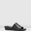 Womens Hush Puppies Coco Slip On Leather Black Wedges Sandals