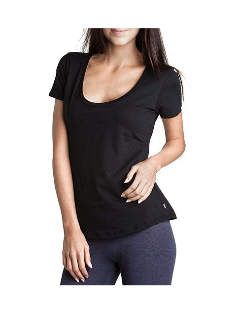 3 x Bonds Womens Scoop Neck Tee T-Shirt Top Cotton Black White Grey