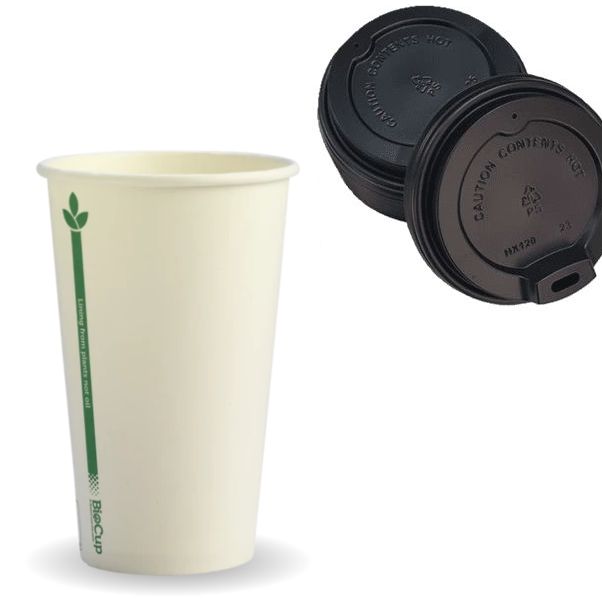 100 Cups + 100 Lids Disposable Biocup Coffee 280Ml/350Ml Bulk Paper Takeaway