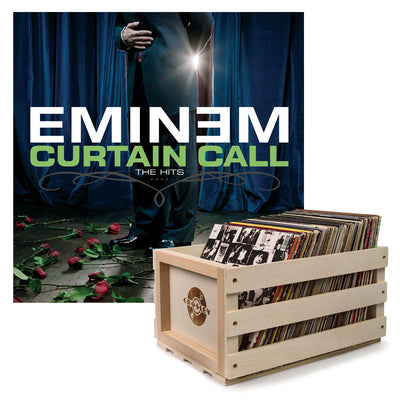 Crosley Record Storage Crate & Eminem Curtain Call - Double Vinyl Album Bundle