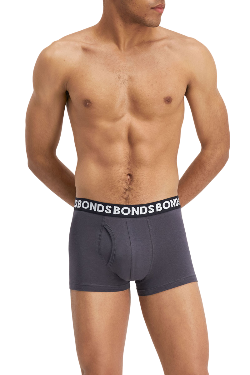 3 x Mens Bonds Everyday Trunks Underwear Black Stripe / Charcoal / Black