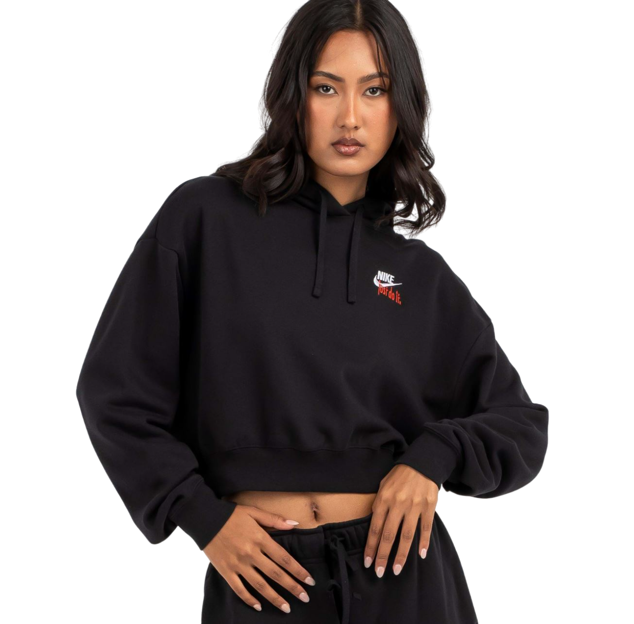 Womens Nike Sportswear Club Fleece Black Oversized Cropped Pullover Hoodie