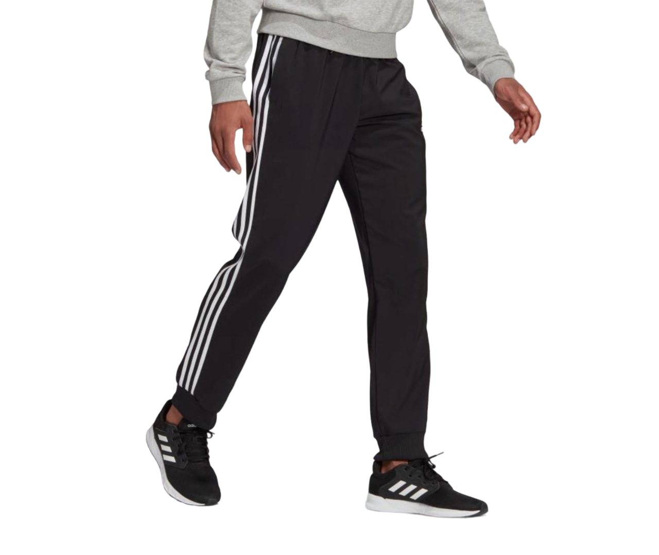 Adidas Mens Aeroready Essentials Tapered Cuff Woven 3-Stripes Black Pants