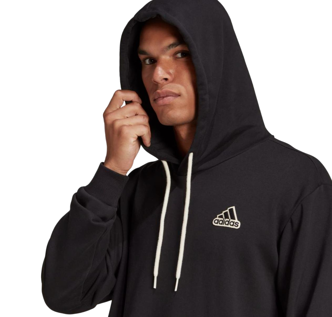 Adidas Mens Essentials Feel Comfy Black French Terry Logo Hoodie