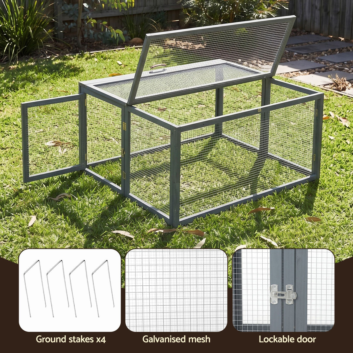 i.Pet Chicken Coop Large Portable Wooden Rabbit Run Cage Hutch Outdoor Folding Hen House 110cm