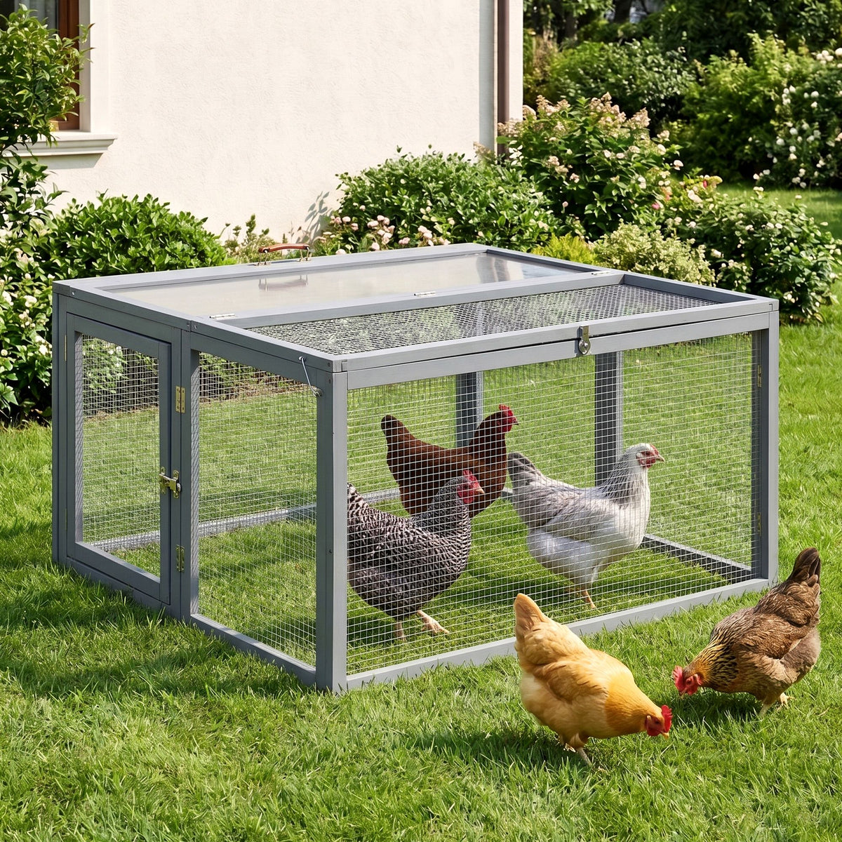 i.Pet Chicken Coop Large Portable Wooden Rabbit Run Cage Hutch Outdoor Folding Hen House 110cm