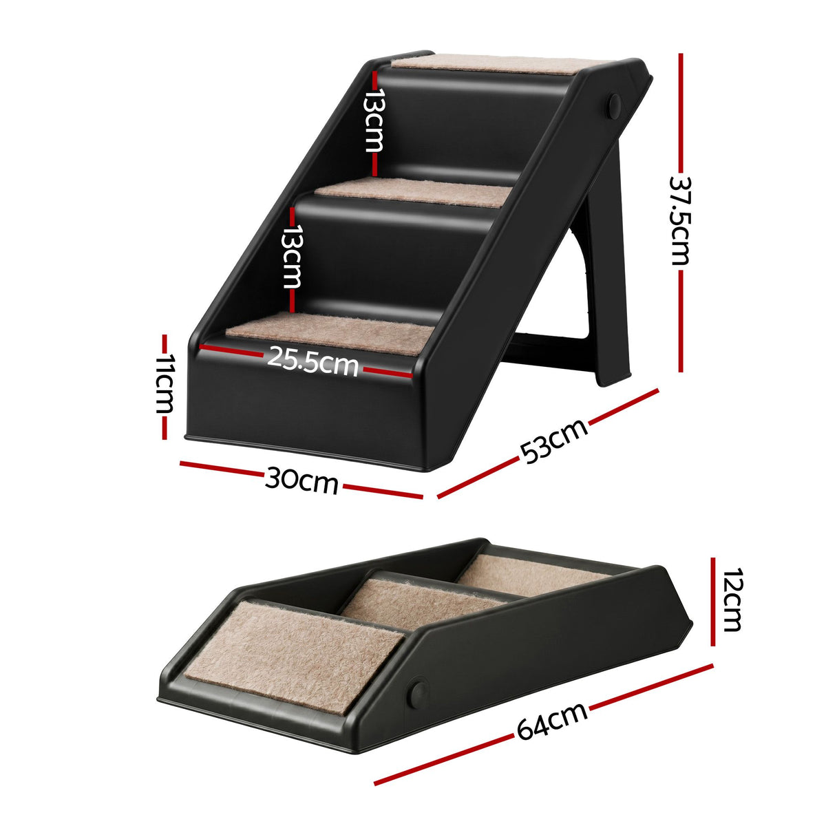 i.Pet Dog Ramp 3 Steps Pet Stairs For Bed Sofa Car Foldable Portable Ladder Black
