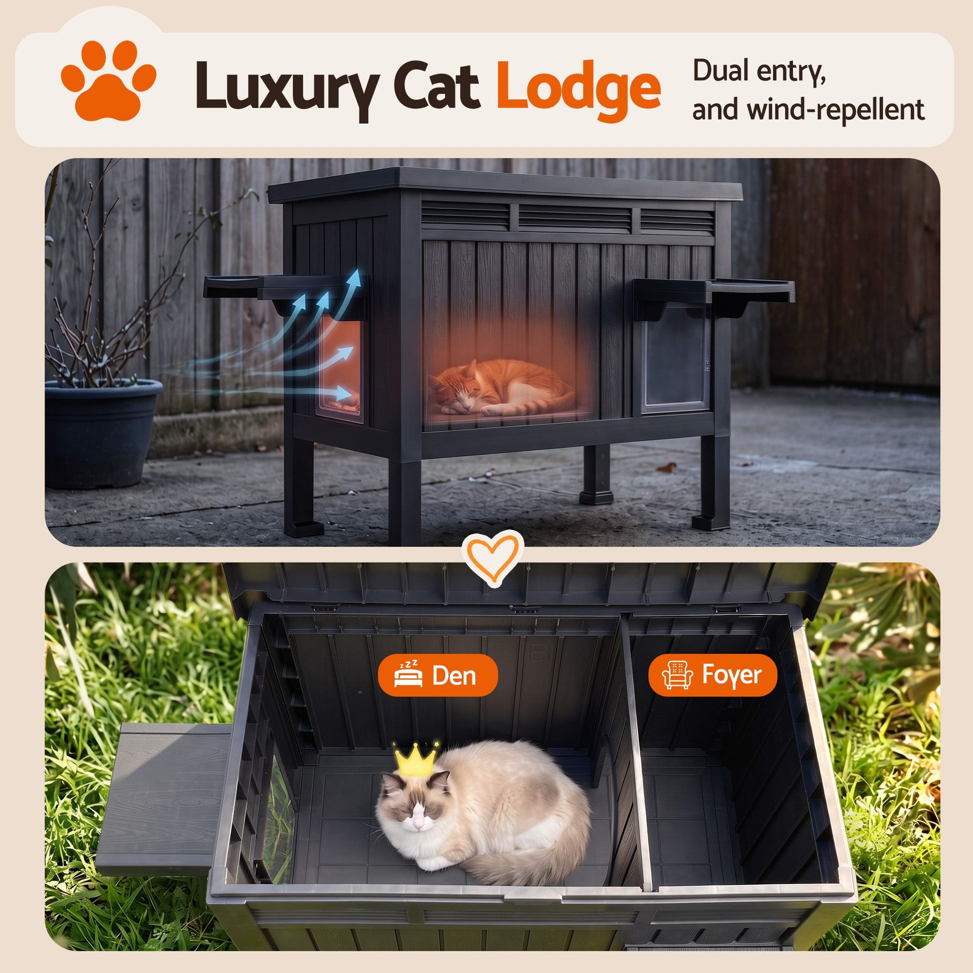 i.Pet Outdoor Cat House Pet Kennel Enclosure Cat Shelter Condo Rabbit Hutch Black