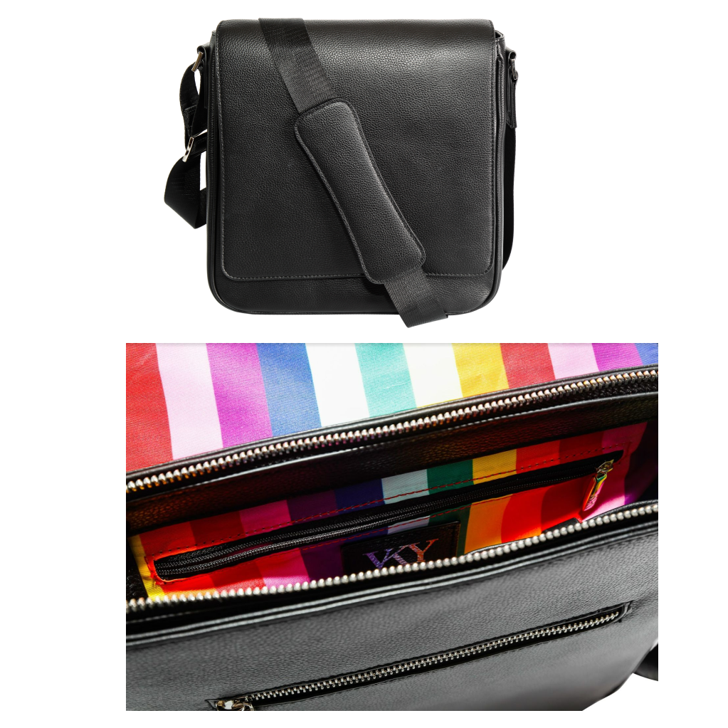 Vky Mateo Pride Leather Messenger Shoulder Bag Handbag Black Rainbow