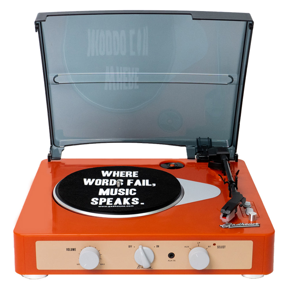 Gadhouse Brad MKII Record Player - Tangerine + Bundled Crosley Record Storage Display Stand